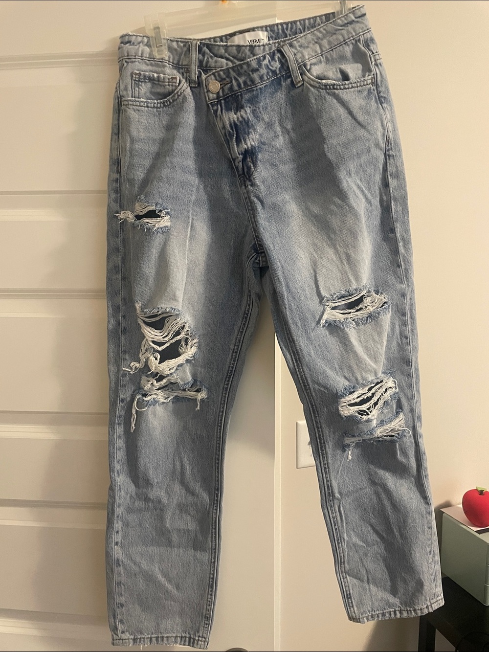 Slim Straight Light Blue Distressed Women’s Jeans